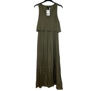 H&M Silky Satin effect Khaki Green Dress
